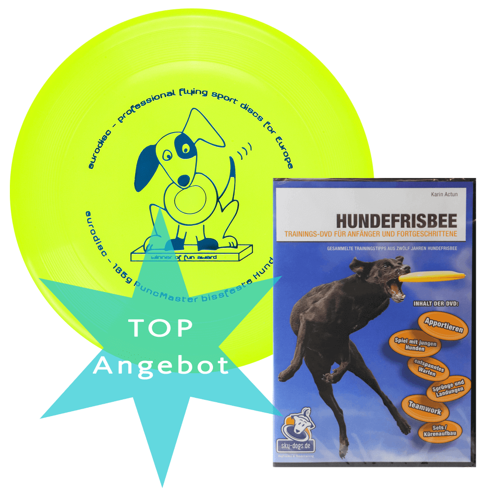 Eurodisc 135g PuncMaster Fun Award bissstarke Hundefrisbee gelb + Trainings-DVD