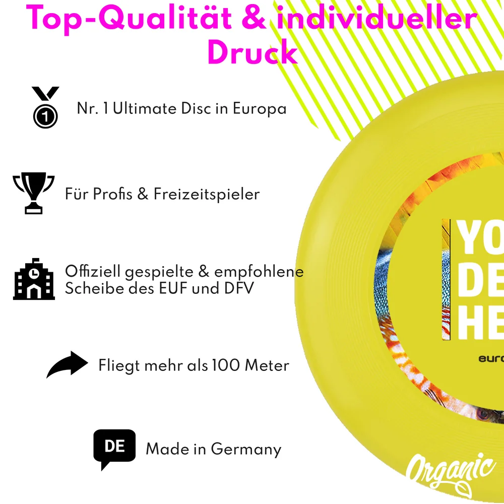 Individuelle eurodisc® 175g Ultimate Frisbee Gelb aus Bio-Kunststoff