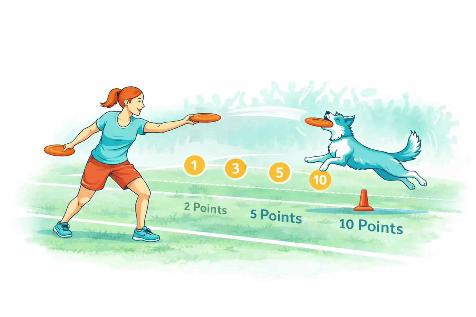 Mini Distance disc dogging – dog retrieves disc on a limited field