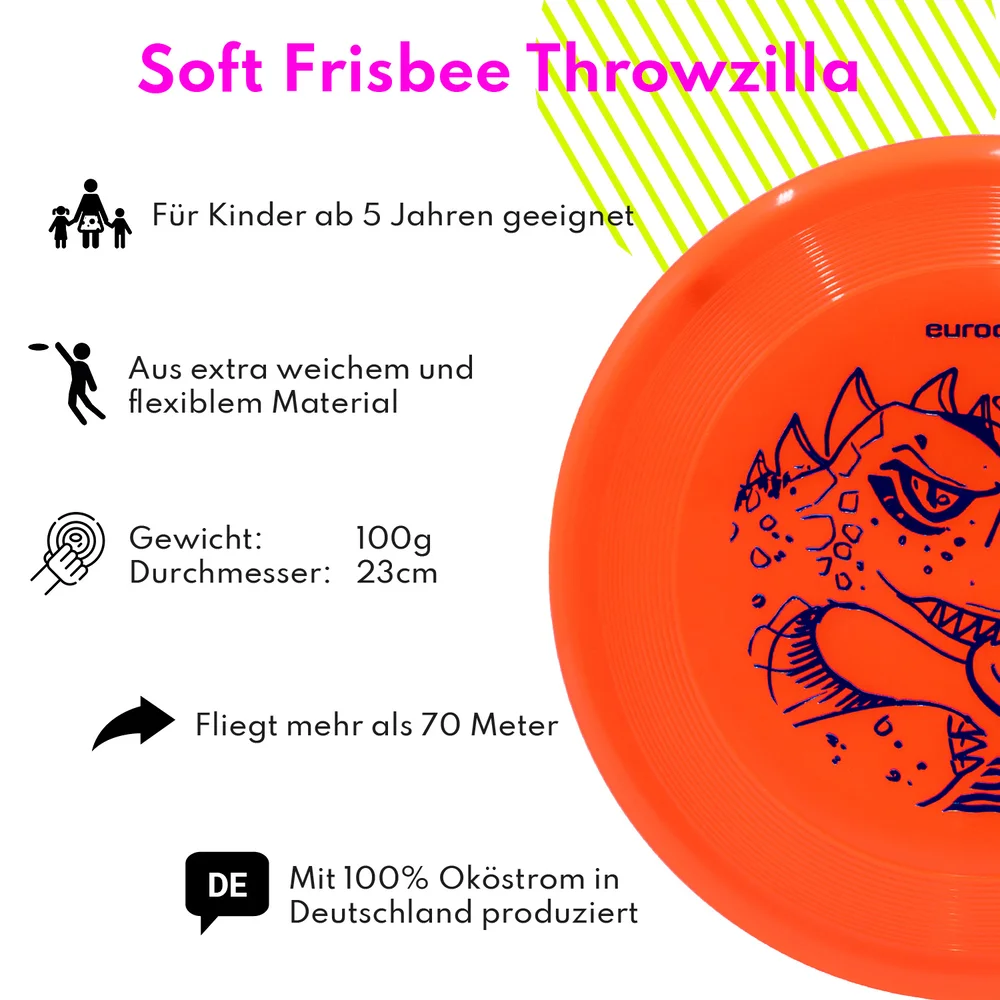eurodisc® 100g Kidzz Fun Soft Frisbee Throwzilla 23cm Orange