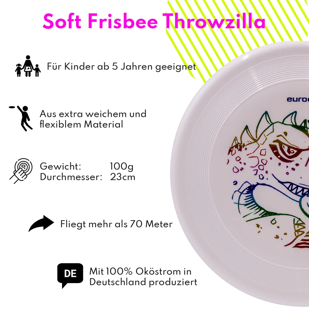 eurodisc® 100g Kidzz Fun Soft Frisbee Throwzilla 23cm Weiss